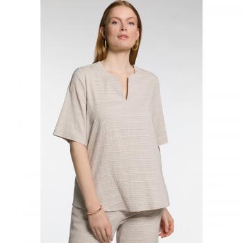 Blusa Stretch a Righe con Maniche Corte Taglie Forti, Donna, Marrone, Taglia: 28/30, Viscosa/Cotone