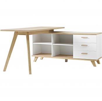 Germania 4058-221 Schreibtisch mit integriertem Sideboard im skandinavischen Design GW-Oslo in Weiß/Absetzungen Sanremo-Eiche-Nachbildung