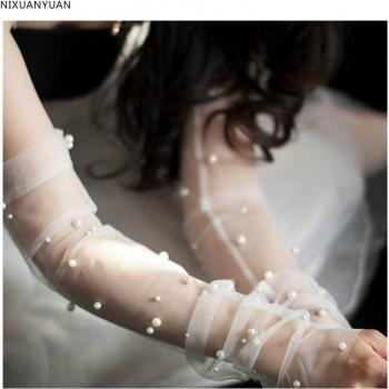 Gants de mariage en tulle avec paillettes et fonction écran tactile