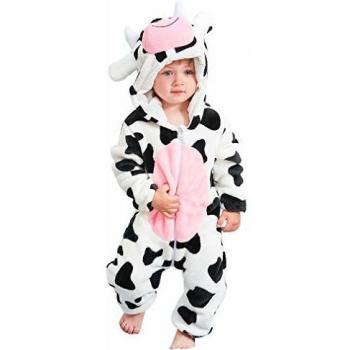 Hooded Flannel Onesie for Newborns, Autumn Winter Pajamas, Long Sleeve Sleepsuit, Baby Girls Boys, 0-24 Months, Cow