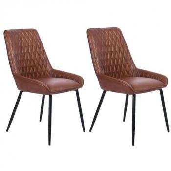 Set 2 Sedie Ergonomiche in Ecopelle Marrone per Sala da Pranzo