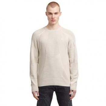 Logo‑Stitched Rundhals Strickpullover – Herren L, Offwhite