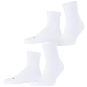 Falke Run Ribbed Short Socks – 2‑Pack, Unisex – White – EU 44‑45