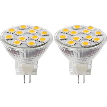 Foco LED 12V 2.5W MR11 5050 blanco cálido 12 LEDs base GU4 para pantallas de joyas