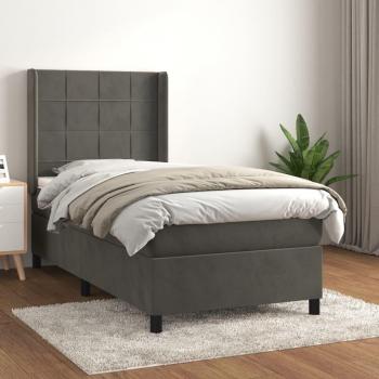 Lit box spring avec matelas en velours gris foncé 100x200 cm