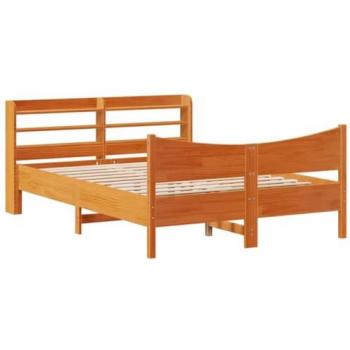 Estructura cama con cabecero madera pino marrón cera 150x200 cm Vidaxl 214201