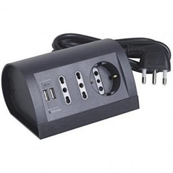 BTICINO MULTIPRESA DA SCRIVANIA CON DUE PRESE USB COLORE ANTRACITE S3711GU