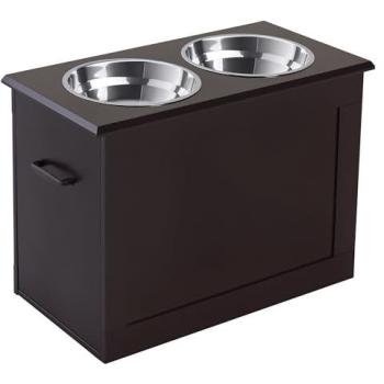 Comedero PawHut Elevado 60×30×41 cm, Acero Inoxidable y Almacenamiento