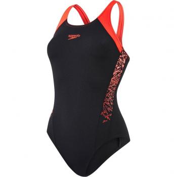 Speedo Damen Boom Splice Muscle Back Badeanzug, Schwarz/Lavarot, 46 EU