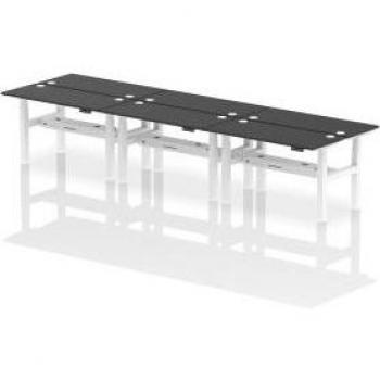 Air 1400 x 600mm Height Adjustable 6 Person Bench Desk Black Top with Cable Port