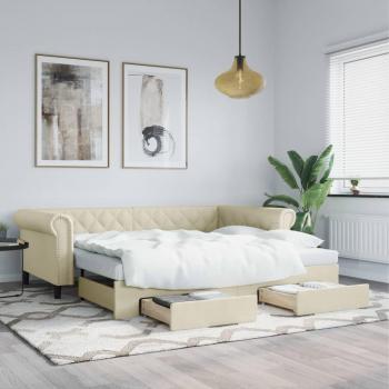 VidaXL Lit de salon crémeux 90x200 cm – gigogne intégrée + tiroirs pratiques (similicuir)
