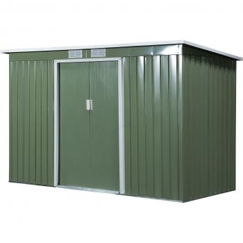 Casetta da Giardino Outsunny Porta Utensili in Lamiera di Acciaio, Capanno da Giardino con Porte Scorrevoli, 280x130x172cm, Verde Chiaro