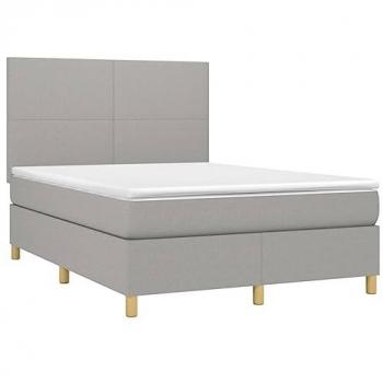 Lit Double avec Matelas et LED Gris Clair 140x190 cm