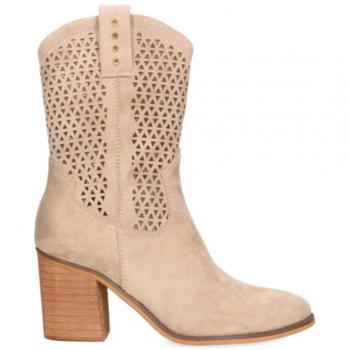 Etika Bota Caperó con Tacón Redondo, 4” de Calado, Taupe – Ideal para Mujer