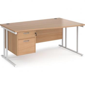 Maestro 25 Right Hand Wave Desk 1600mm Wide with 2 Drawer Pedestal