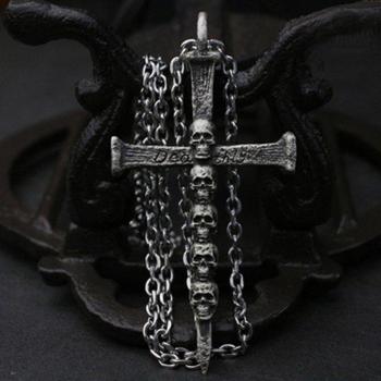 Collar de calavera punk para hombres y mujeres con cadena de acero