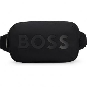 Cinturón de piel negro Boss con logo en la hebilla