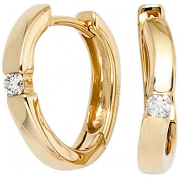 Goldcreolen 585 Gelbgold – 2 Brillanten (0,08 ct.) – elegante Ohrringe