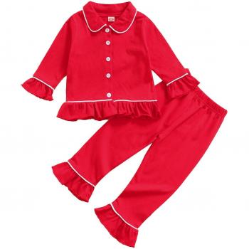 Set de Pijama Infantil Emmababy en Rojo con Detalle de Volante