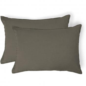 Pack de deux taies d’oreiller Febronie en lin lavé vert kaki – 50 × 70 cm