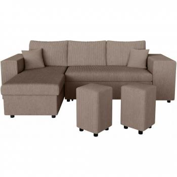Canapé convertible avec poufs et rangement en velours taupe