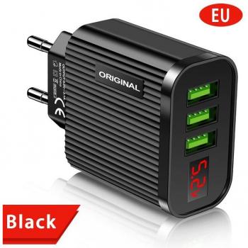 ROCK 3-Port USB Travel Charger with LED Display for iPhone, Samsung, Xiaomi, LG