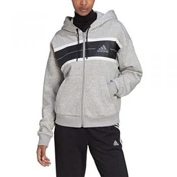 Sudadera con capucha mujer adidas Essentials Pinstripe Fleece Suelta Gris Blanco Negro