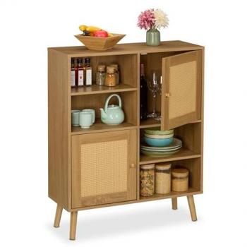 Relaxdays Sideboard „Gemütlich“ – 2 Rattan‑Schiebetüren