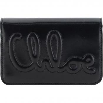 Chloé Black Leather Logo Card Case for Women One Size