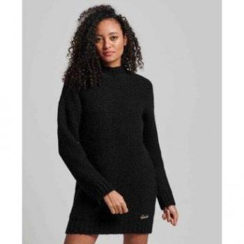 Superdry Vestito Nero a Maglia con Collo Rotondo XS
