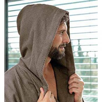 Rhomtuft Bademantel unisex Baronesse mit Kapuze, 100% Baumwolle, zinn