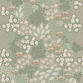 Papier peint couleur menthe-gris avec fleurs