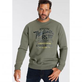 Man's World Herren‑Langarm‑Print‑Sweat – Größe S (44/46), grüner Olivton, Rundhals