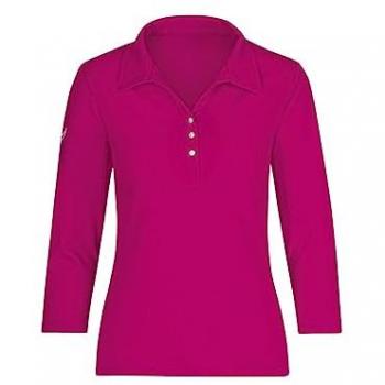 Poloshirt TRIGEMA TRIGEMA Poloshirt mit Kristallsteinen, Damen, Gr. L, pink (magenta), 95% Baumwolle, 5% Elastan, elegant, Shirts