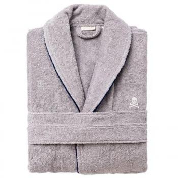 Albornoz Premium 360GSM en Gris con Bordes Azul – 100% Algodón