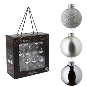 Décorations de Sapin en Verre 34 pcs Gris Argent