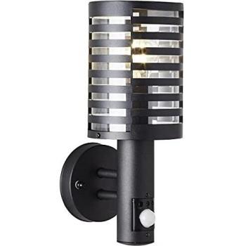 Brilliant Außen-Wandleuchte Venlo, 1-flammig, Bewegungsmelder, 33cm Höhe, Ø 13cm, E27, IP44, Edelstahl, schwarz matt