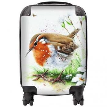 Portable Robin & Daisies Watercolor Suitcase