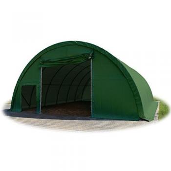 ToolPort 9.15 × 26 m Heavy‑Duty Drive‑Through Arched Tent – Fire‑Resistant, Dark Green