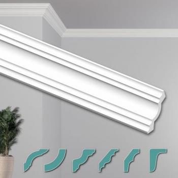 HEXIMO Moulures de plafond modernes en polystyrène XPS blanc, 2 m – angles Zg34 85 × 85 mm, prédécoupés / Nk‑zg