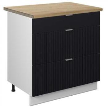 Meuble cuisine 80 cm avec 3 tiroirs, Vicco, Chêne Noir rayé