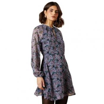 Floral Ditsy Chiffon Keyhole Dress for Women