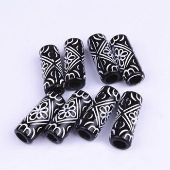 10 Pack Black Acrylic Hair Braid Beads with White Flower
