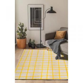 Tapis Artisanale Caro – Bright Yellow, 80 × 150 cm, Belgique
