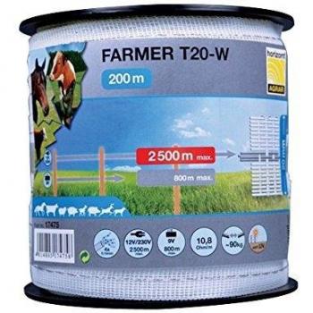 Horizont's Farmer Tape Model T20-W: 20mm Wide, White Tape, Equipped with 4 Stainless Conductors on a 200M Spool