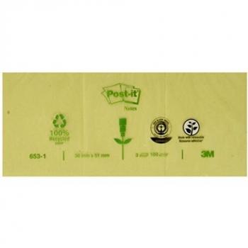 Notas adhesivas Post-It, 38x51mm, color amarillo, recicladas, 3 blocs