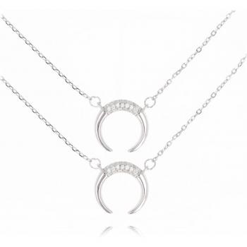 Les Trésors De Lily [Q7360] – Collier Double Dent de Tigre en Argent Blanc, Longueur 42-45 cm