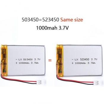 Module Batterie Lithium‑ion 523450 mAh, 1000 V, 2 broches JST PH2.0 – Polyéthylène – Smartphone, GPS, DVD, MP4, MP5