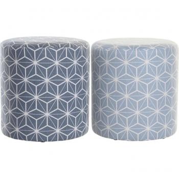 Footrest Dkd Home Decor 31x31x33 cm Blu Cielo Pinewood Geometric