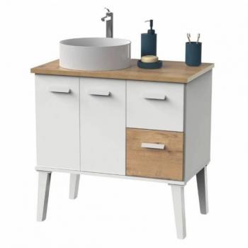 Mueble de baño sin lavabo, estilo moderno Aqua en color blanco y roble dorado (dimensiones: 82x92x50 cm)